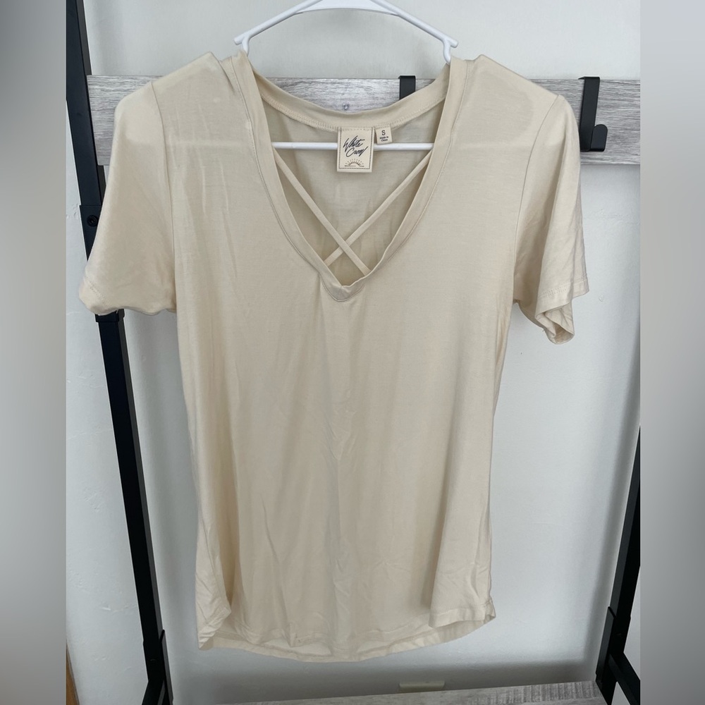 White Crow Cream V-Neck Short Sleeve Top